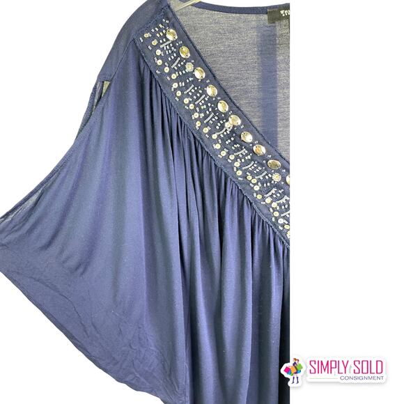 White House Black Market Womens Blouse Embellished V-Neck Dolman Sleeve Beaded L - Picture 5 of 10